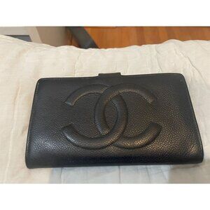 Authentic Chanel Long Bifold Wallet – Black Caviar Leather